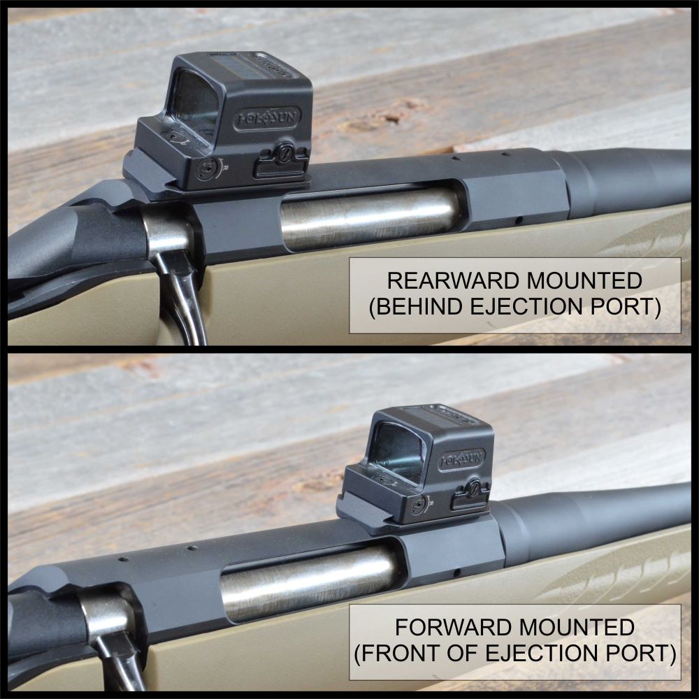 HBI RUGER AMERICAN RIFLE SA RED DOT OPTIC MOUNT HOLOSUN 509T FRONT VS REAR MOUNT
